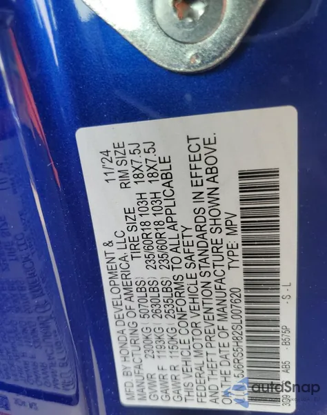 2025 Honda Cr-V Sport-L from USA, damaged, VIN 5J6RS5H82SL007620